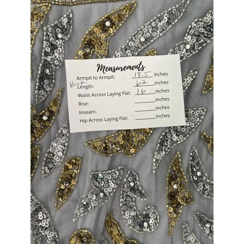 Mac‎ Duggal 5124 Platinum Gold Sequin Beaded Long Sleeve Dress Size 10 $598 - Picture 8 of 9